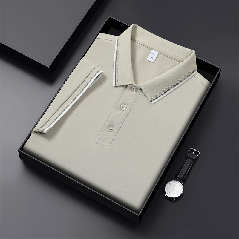 雅鹿短袖翻领商务休闲透气轻奢香氛凉感涤氨撞色POLO衫S3302