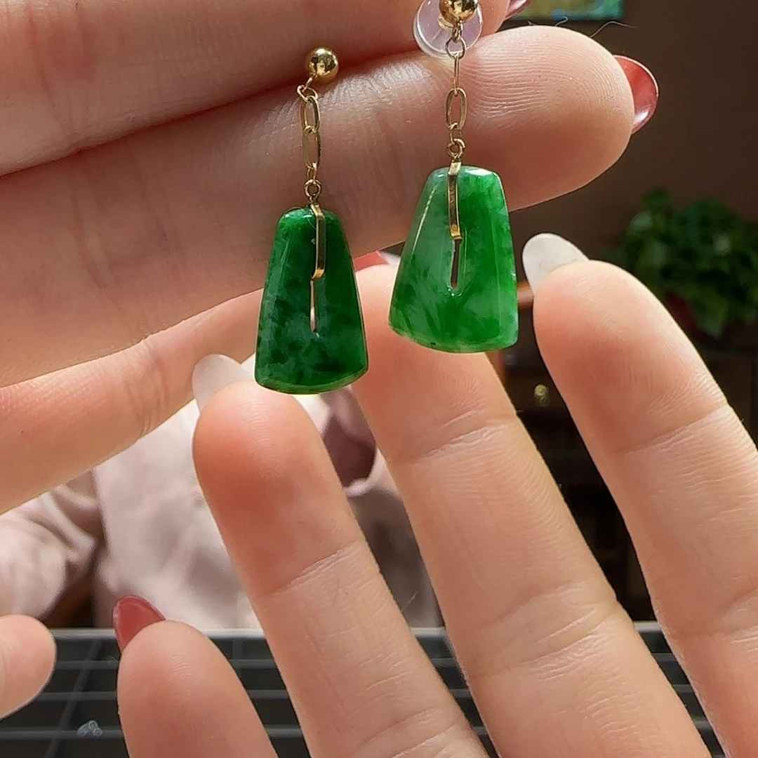 翡翠耳饰18K金镶嵌耳饰