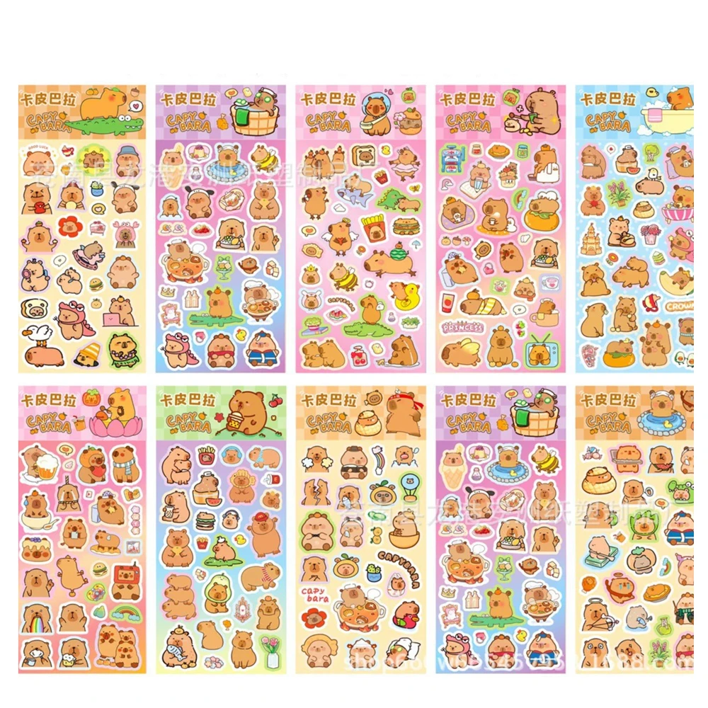 【9张卡皮巴拉镭射贴纸】可爱手账DIY手账素材装饰贴卡通水豚贴画