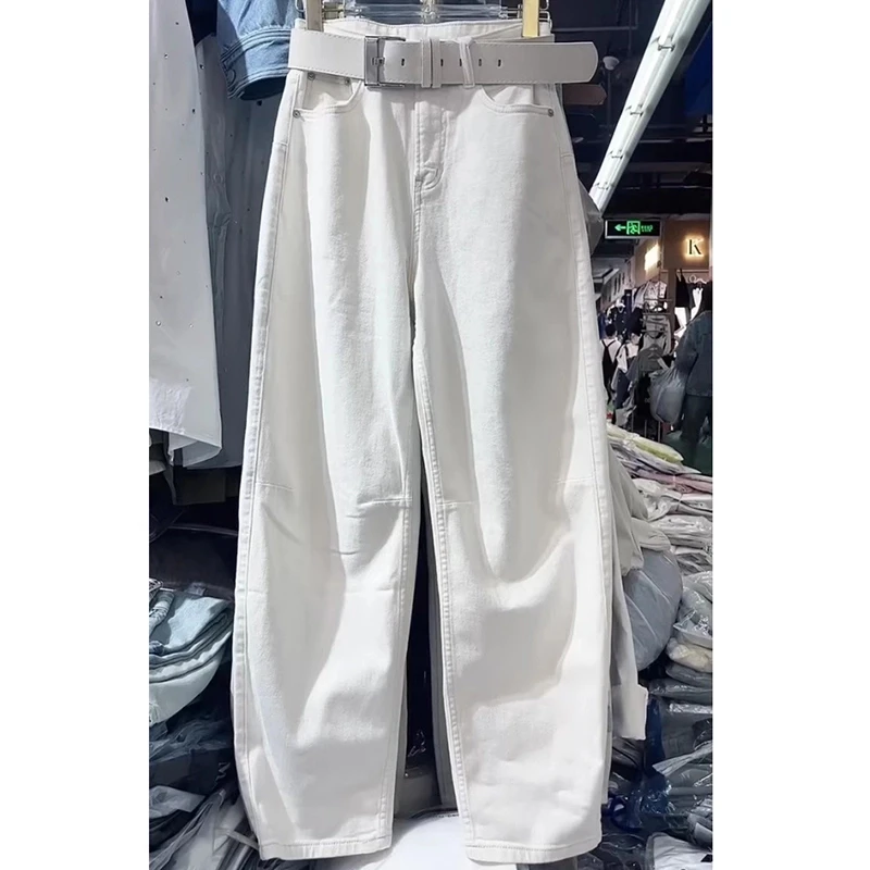 大码女装2025春季新款高腰弯刀牛仔阔腿裤梨形百搭窄版拖地香蕉裤