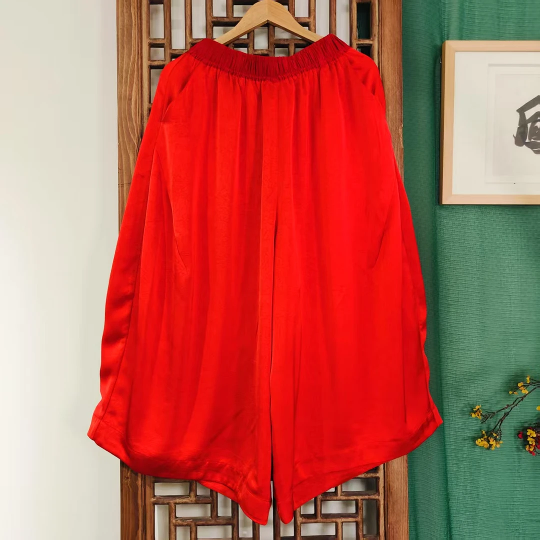 凤徕兮私人定制红色光板全松紧八分花苞裤（LK040-41）单