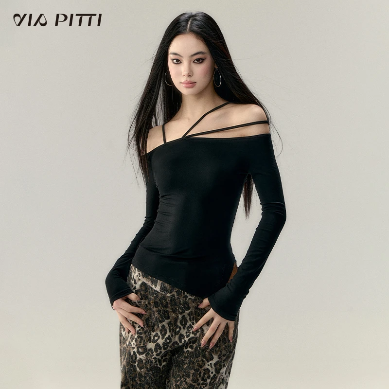 ViaPitti【官方专属】设计感多肩带一字肩长袖T VIAATP037