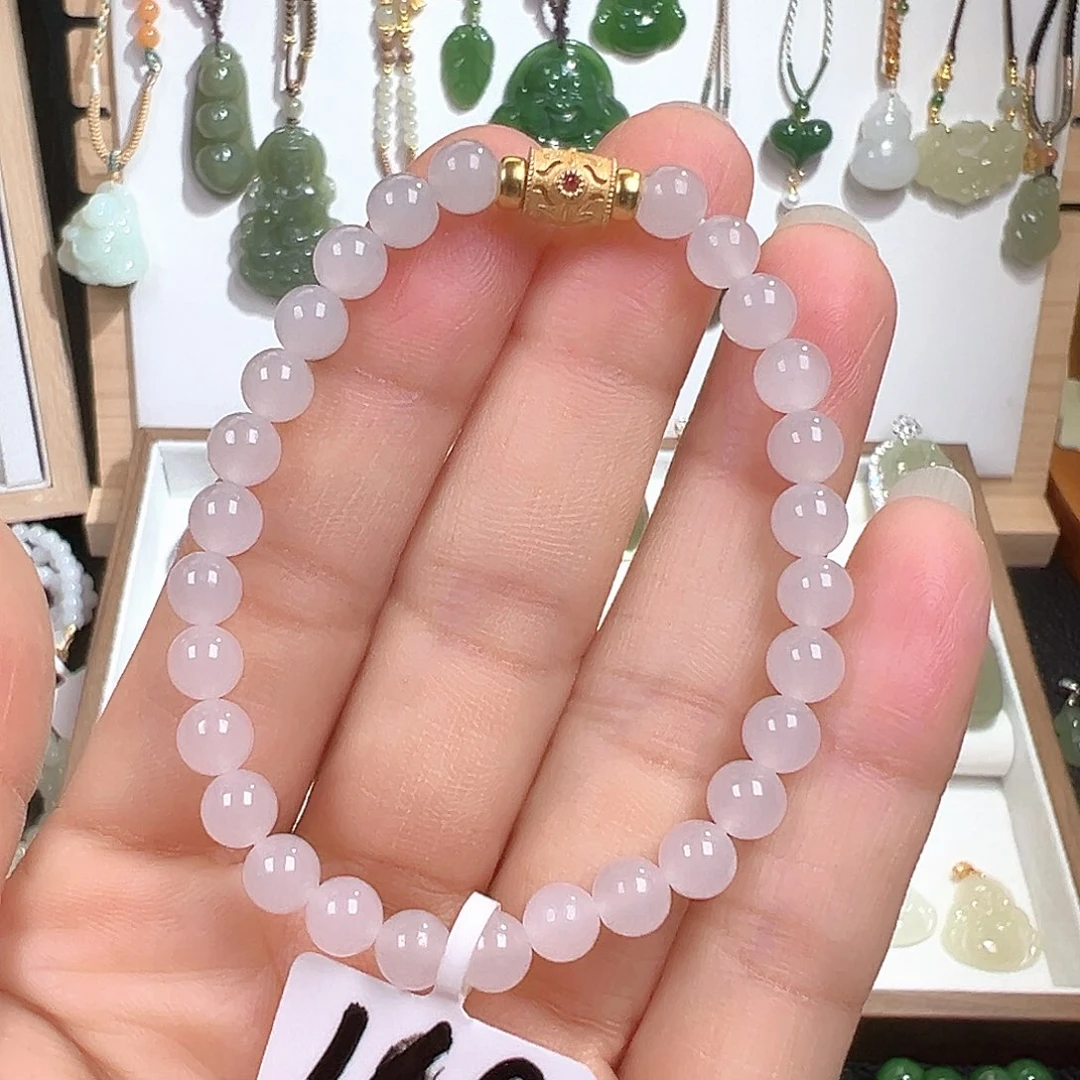 和田玉（青白玉）银S925镀金镶嵌手链