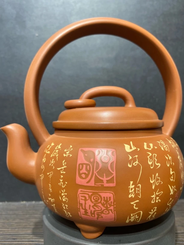 建水紫陶-《满江红》全手工提梁壶红泥纯手工茶具泡茶壶