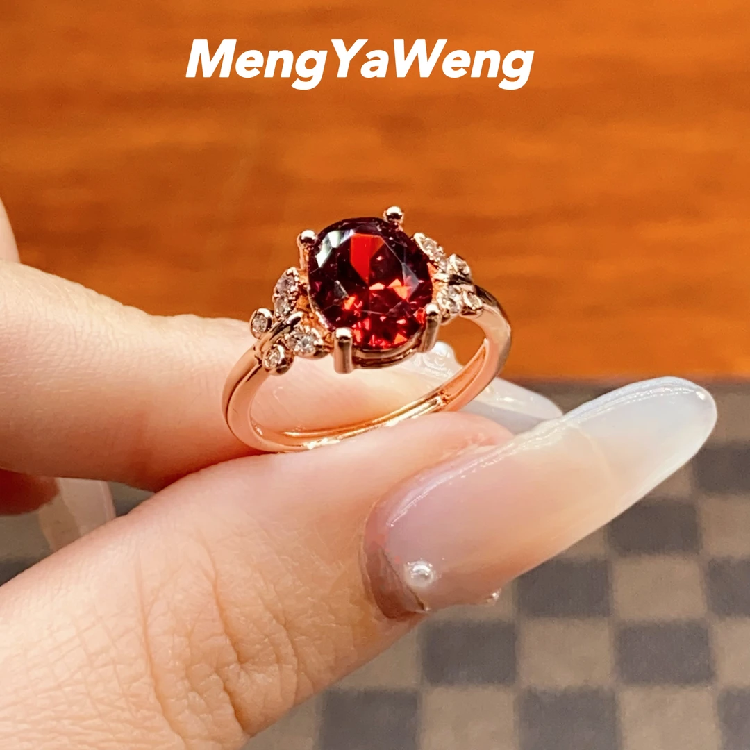 新品石榴红色戒指【k4358】8x10mm人工宝石榴红可调节