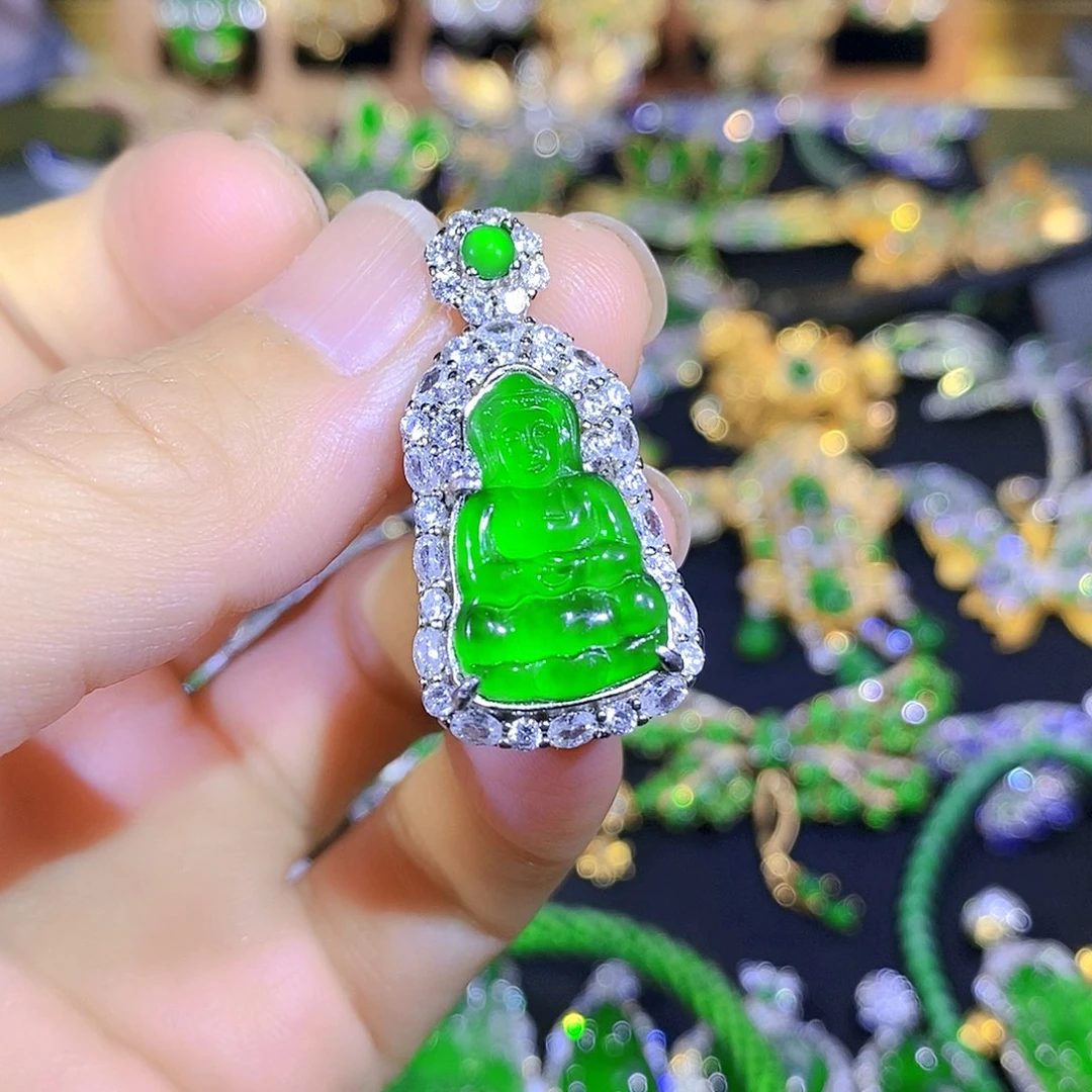 吊坠(不含链)银S925镶嵌翡翠