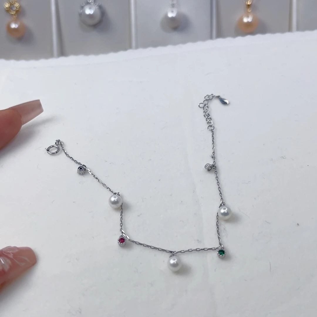 银S925镶嵌手链淡水珍珠
