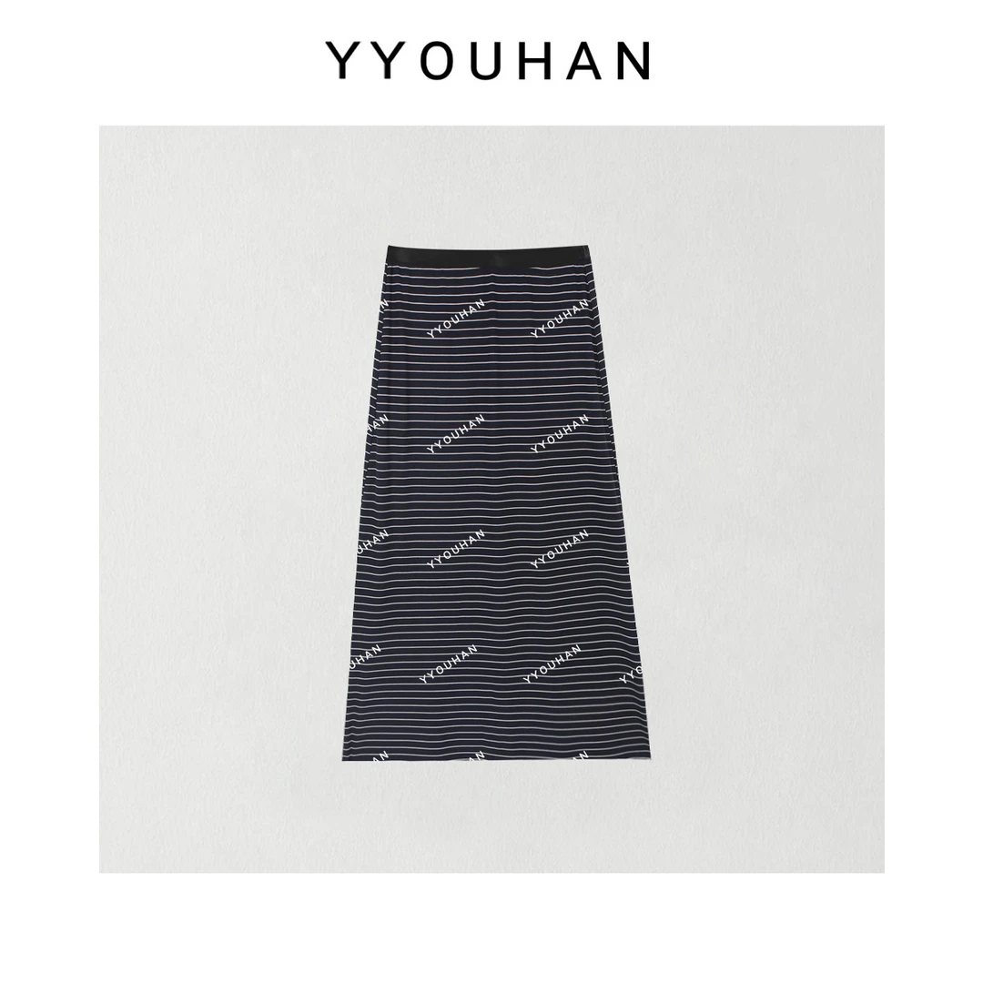 YYOUHAN 2025夏季小众设计极简高腰显瘦百搭条纹半身裙 2505C2441