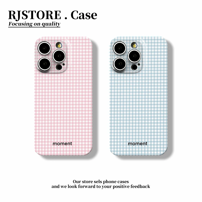 GGBond蓝粉格纹英文适用iphone16菲林15手机壳华为vivo小米14oppo