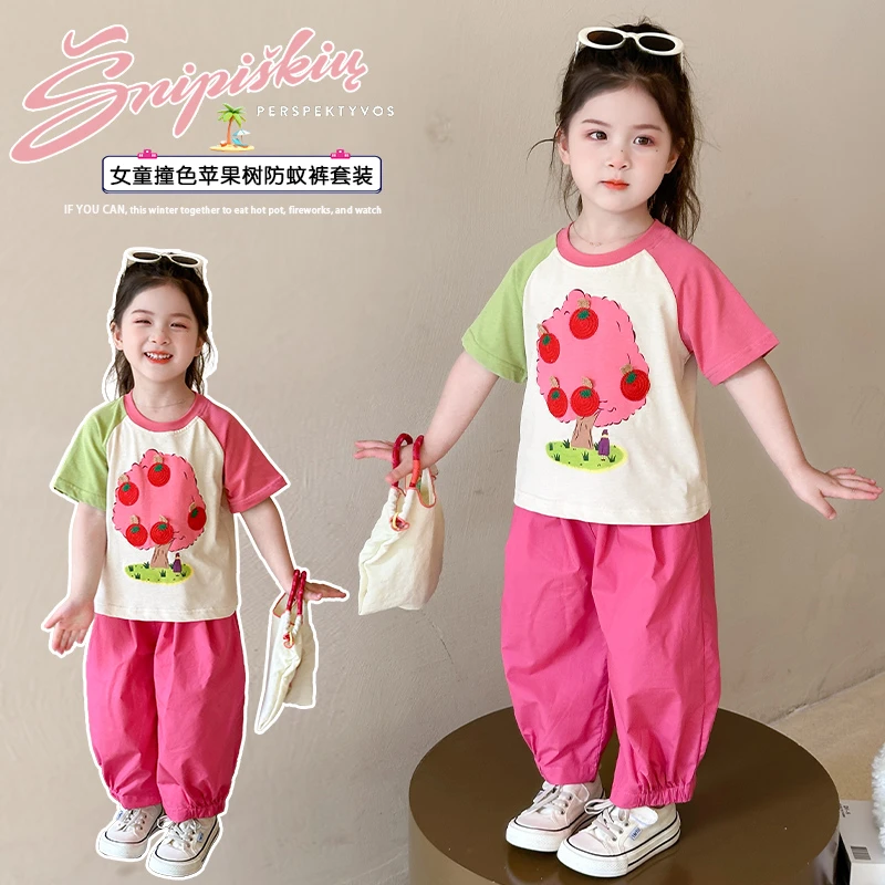 女童夏季两件套2025新款小女孩洋气短袖时髦夏装休闲薄款运动套装