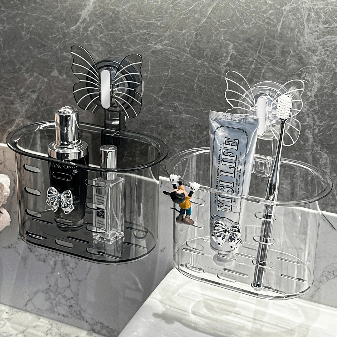 蝴蝶吸盘亚克力洗脸巾挂篮置物架家用壁挂式免打孔卫生间收纳架