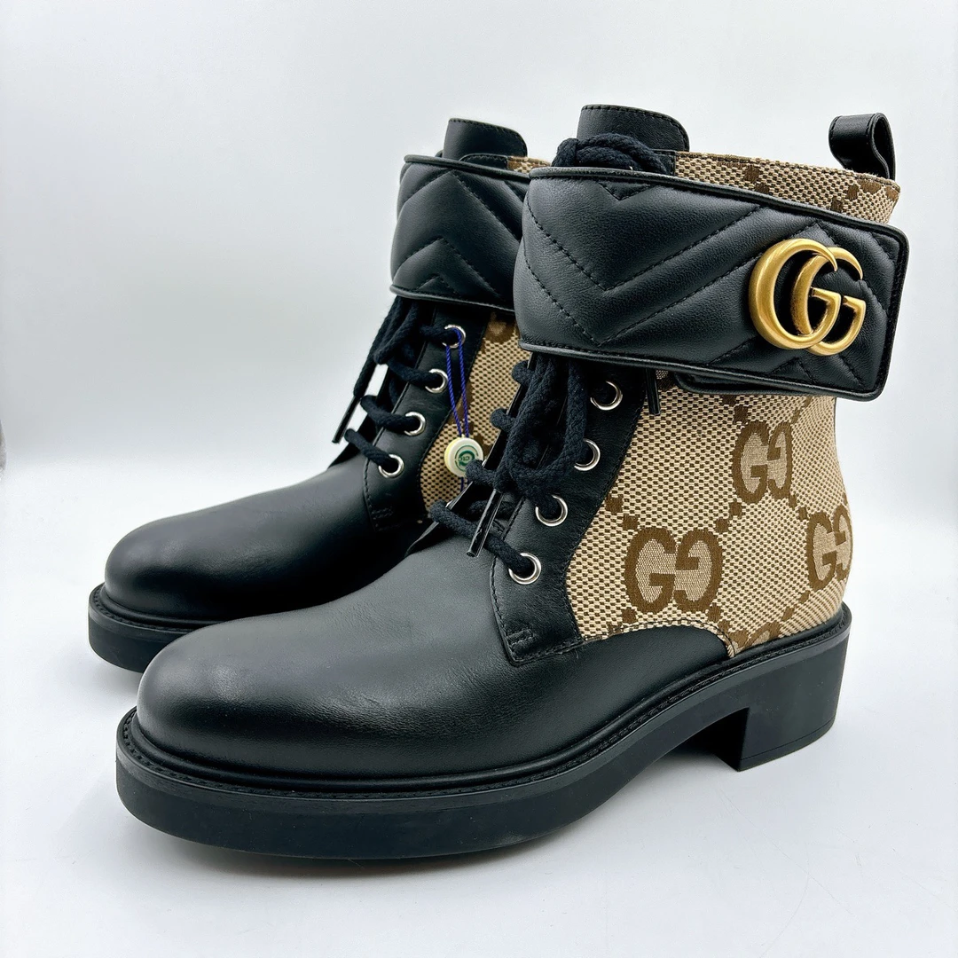 全新未使用 GUCCI/古驰 36码/拼皮五金logo短靴/BM01165