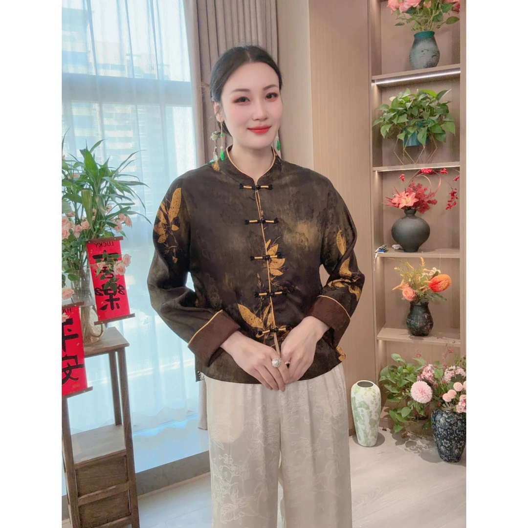 【晚卉】2025新款春季新中式上衣宽松国风立领女装气质显瘦外套