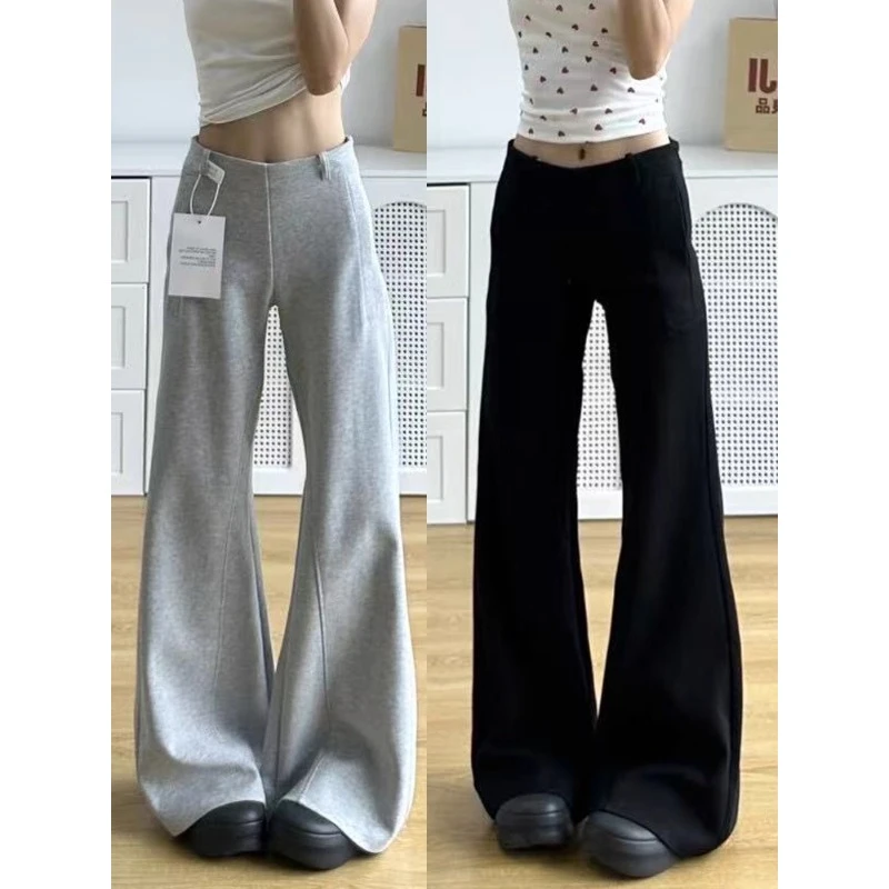 灰色微喇卫裤女春秋季辣妹高个子加长垂感直筒休闲宽松阔腿拖地裤