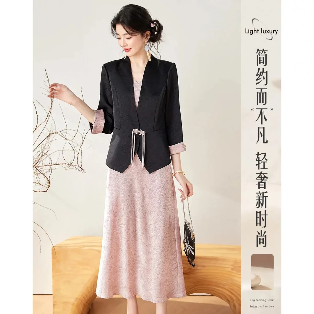 JIRUIMAN/吉瑞曼国风时尚显瘦气质V领外套搭连衣裙两件套TQ331