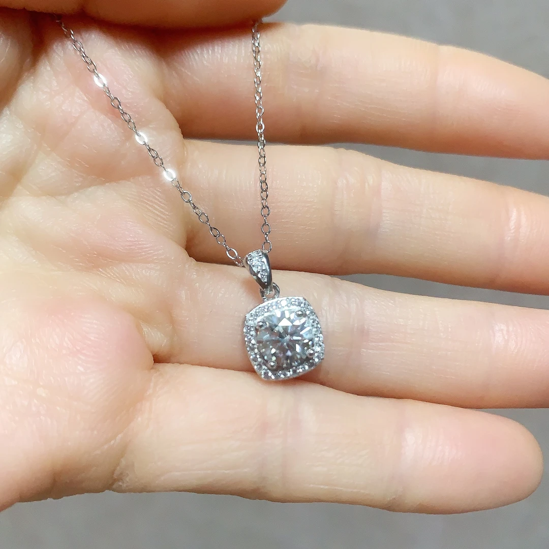 坠链均925银 925银莫桑石 【小方糖】本命年高级感项链女