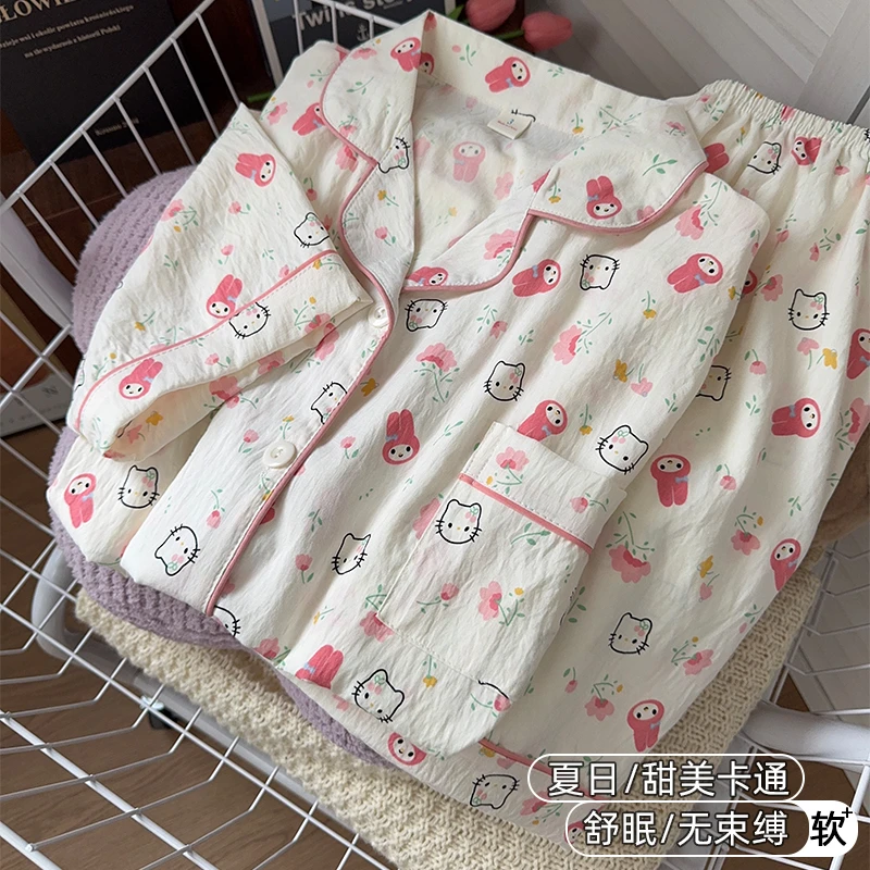 2025年新款卡通短袖睡衣少女夏季宽松甜美可爱家居服薄套装可外穿