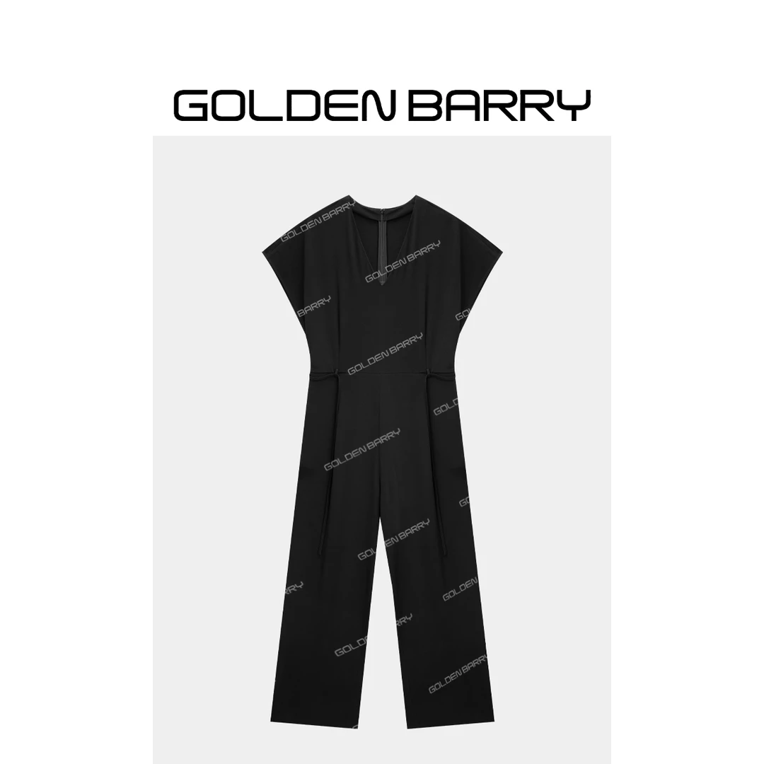 GOLDENBARRY|513007“幽澜逸致”显瘦设计师简约轻奢高腰无袖连体裤