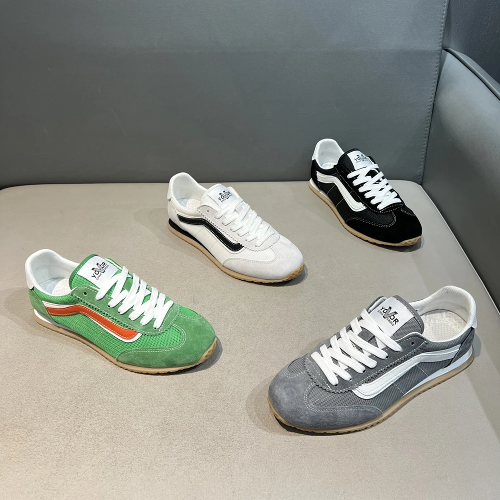 皮拼网夏季透气休闲鞋时尚运动百搭软底软面舒适轻便男潮流阿甘鞋