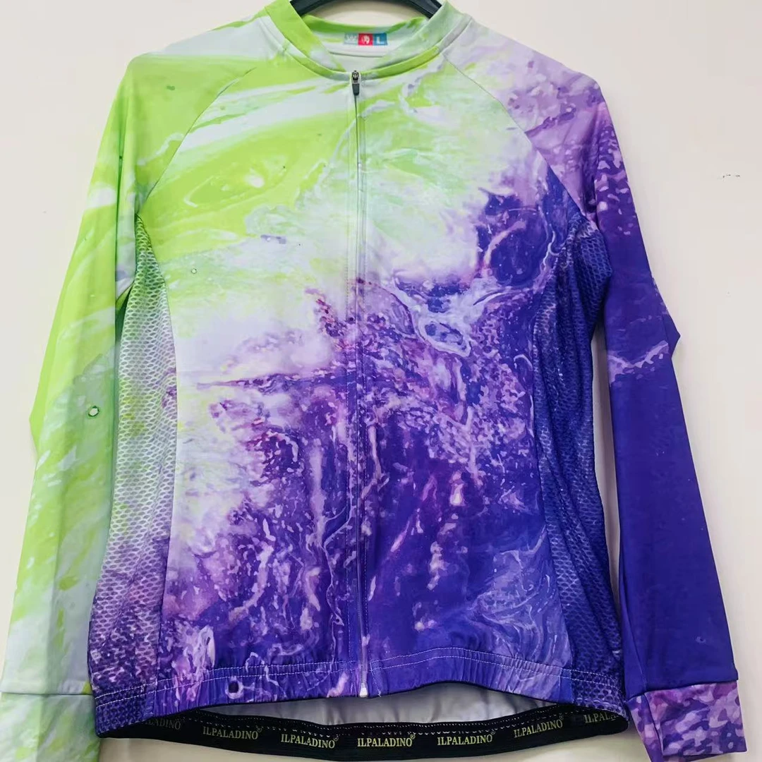 SQ 1369【绿紫晕染牛奶丝拼接长袖女士】ILPALADINO专业版骑行服