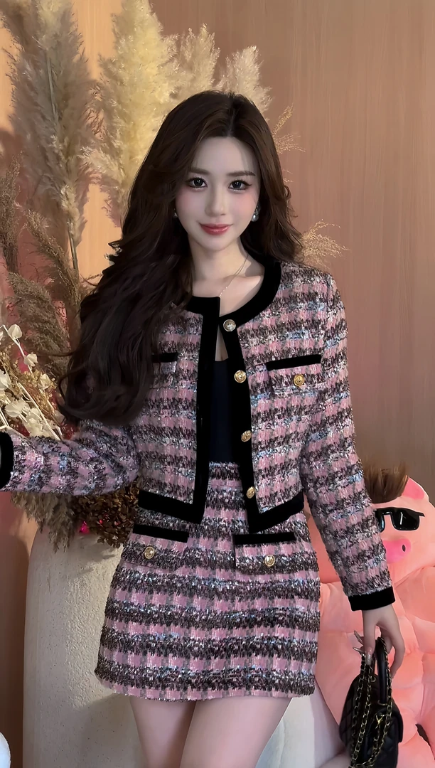 LS蝴蝶结秋冬小香两件套