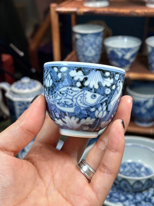 一路连科年年有余小缸杯明续幽蓝75ml