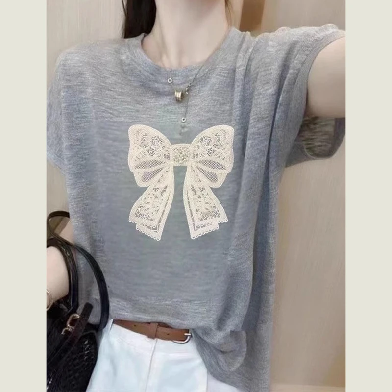 2025新款雪花棉宽松短袖t恤女夏季独特绝美显瘦上衣