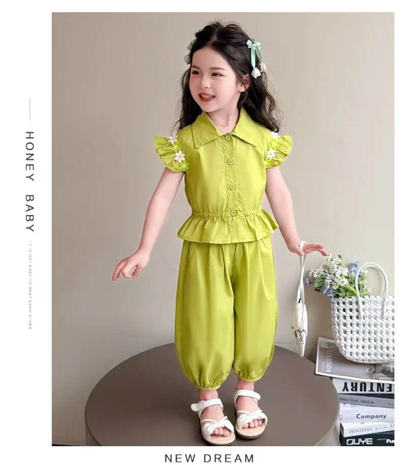 女童夏季套装2025新款超好看飞袖两件套宝宝夏日衣服