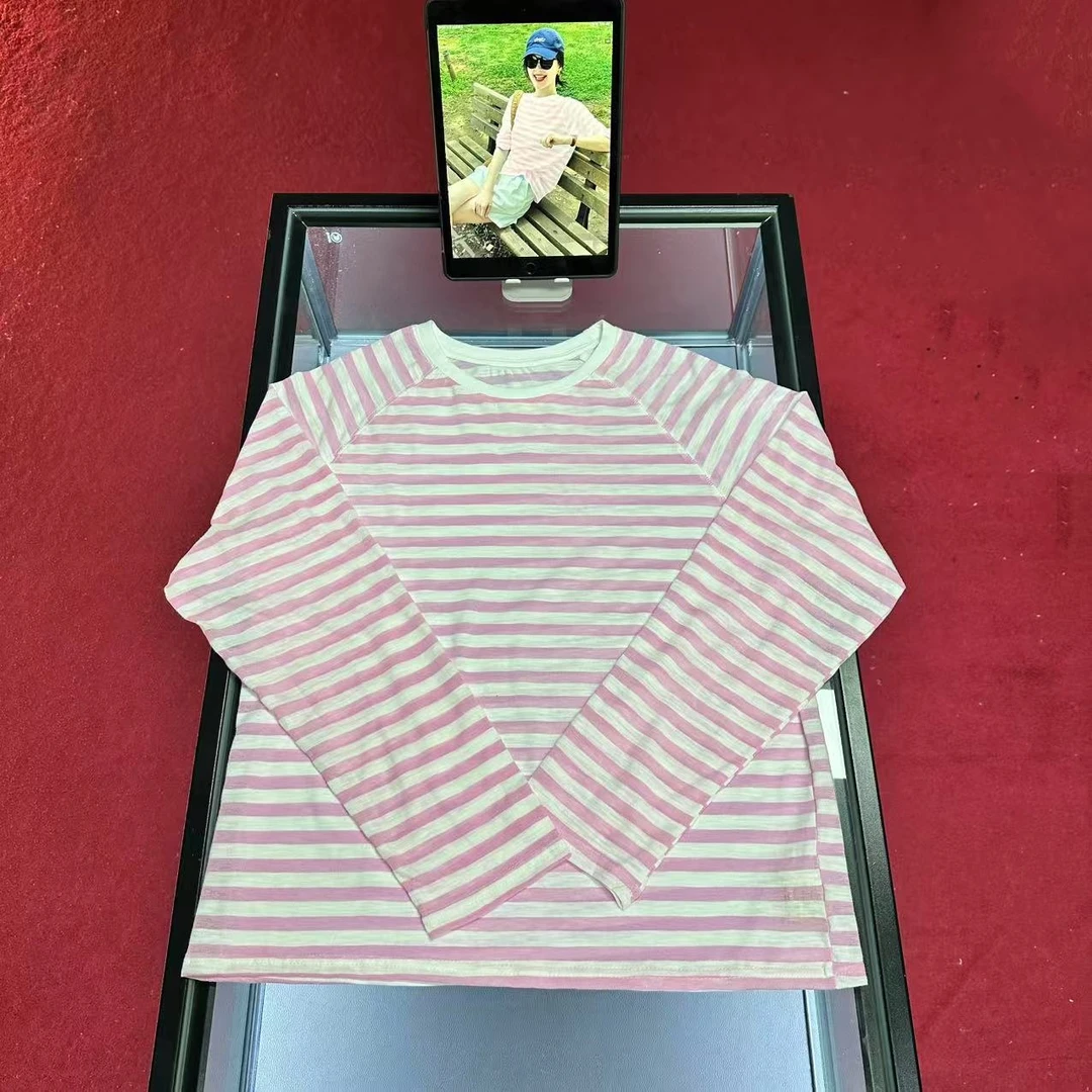 D644新款时尚长袖针织时尚休闲春季条纹设计师圆领套头