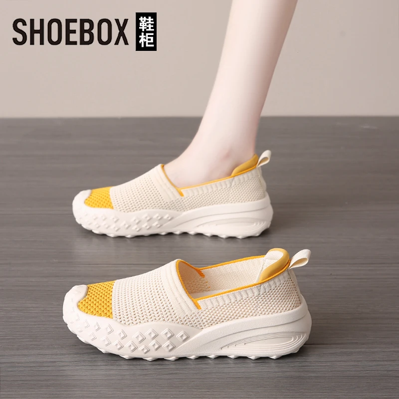 SHOEBOX鞋柜飞织网面透气渔夫鞋女2025年夏季一脚蹬轻便休闲鞋