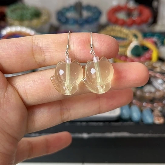 水晶耳饰银S925镶嵌矿坑