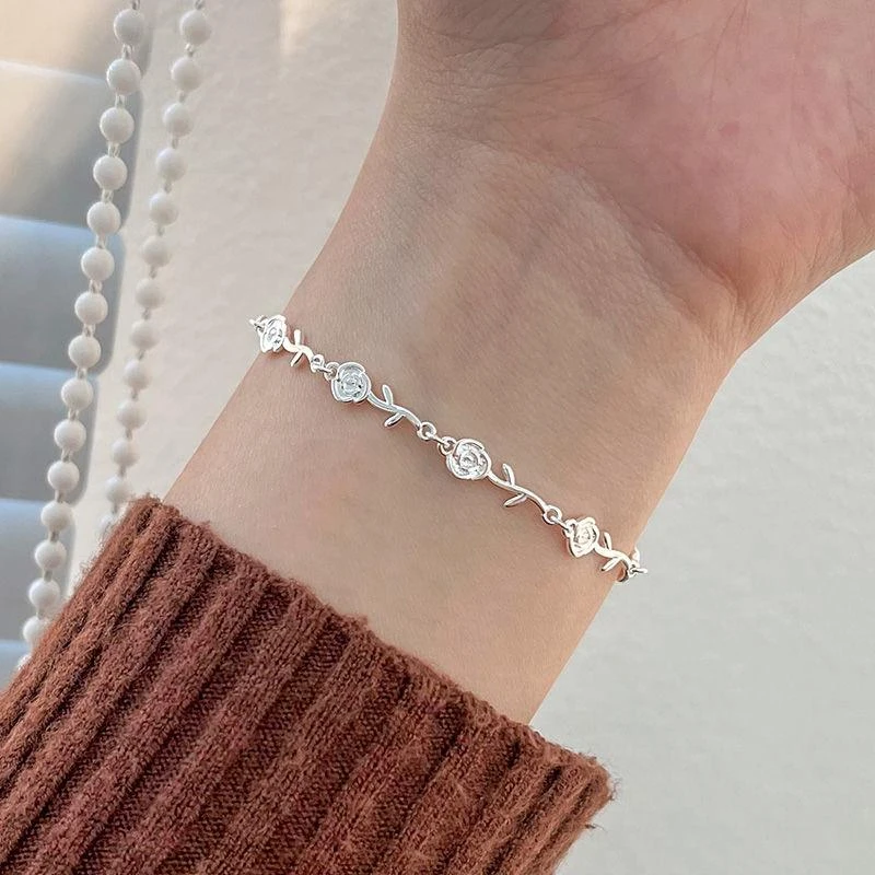 925纯银玫瑰花手链女生轻奢小众精致高级设计感2025新款闺蜜手饰