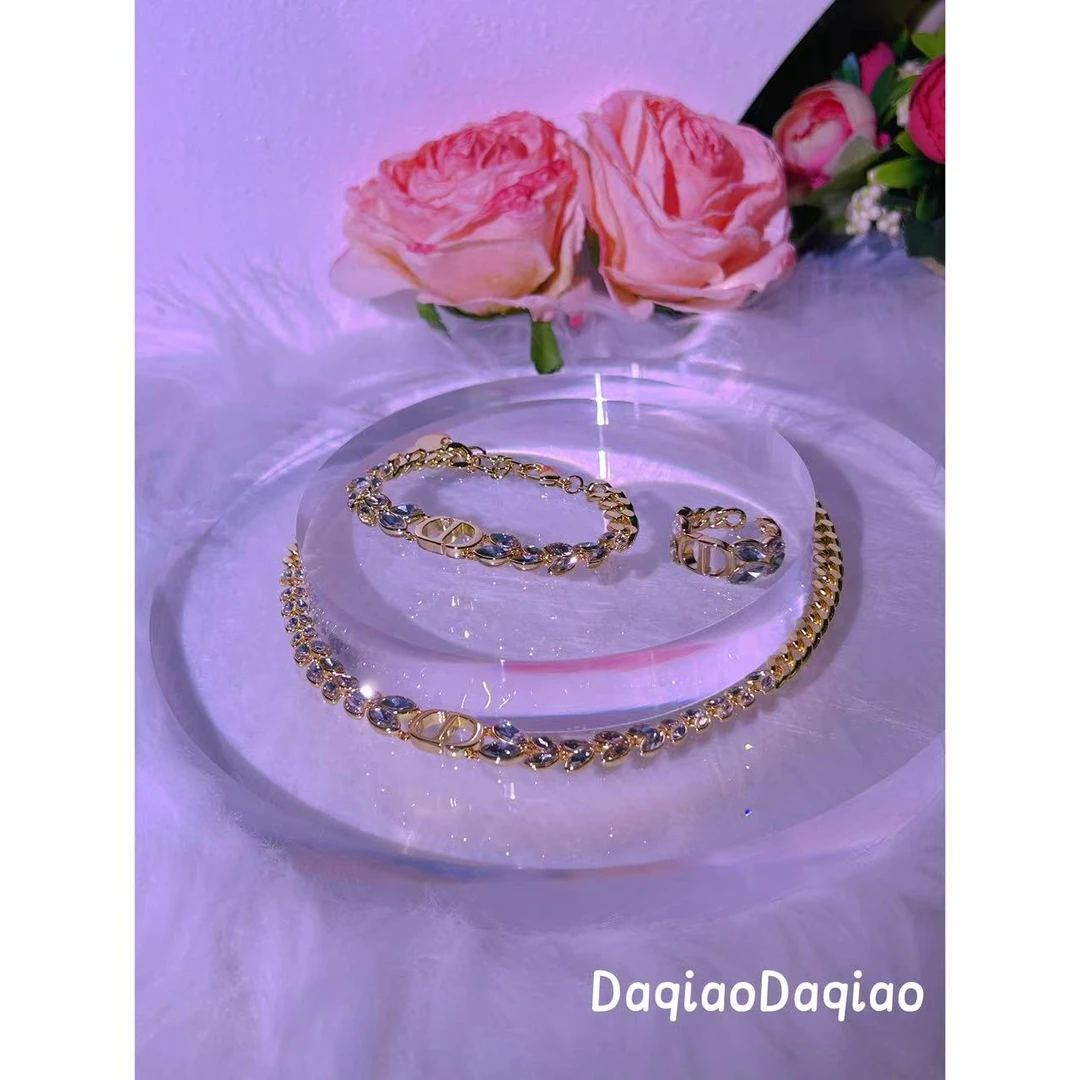 铜合金合成锆石项链 D家 字母项链套装 00Q109