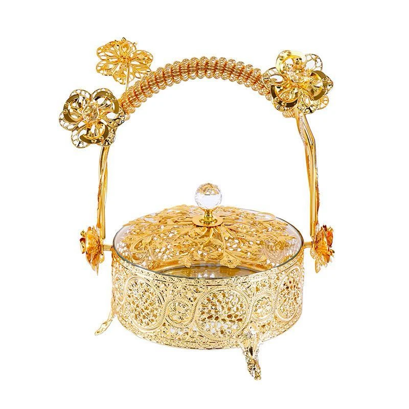 【3新疆包邮】家居客厅茶几装饰盒玻璃盘创意摆件带盖子圆形