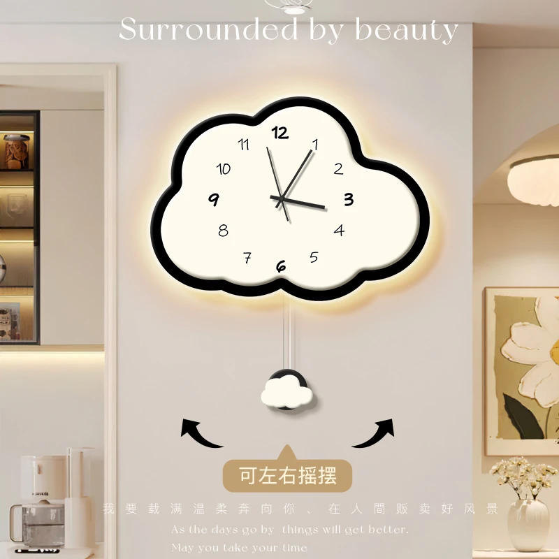 奶油风钟表挂钟客厅创意静音时钟挂墙简约现代餐厅玄关走廊装饰画