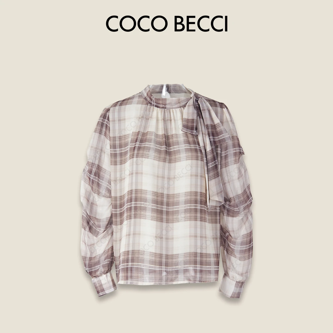 COCO BECCI【巴黎诗集】复古格纹雅衣简约浪漫衬衫CFLJC211046