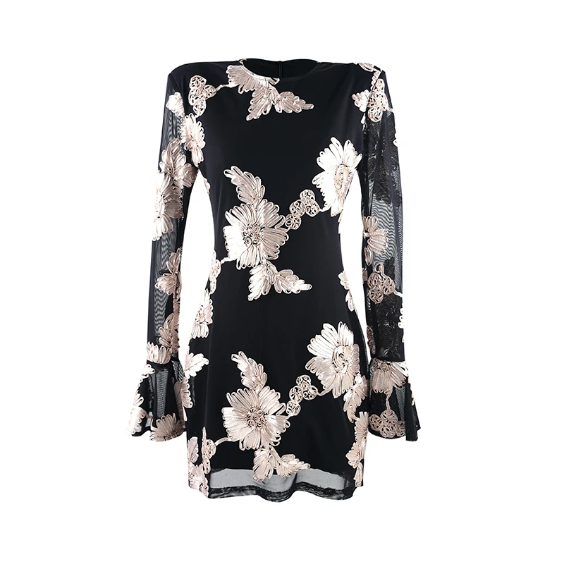 2025新款设计感小众花卉刺绣喇叭袖连衣裙显瘦碎花裙SHBZX641318