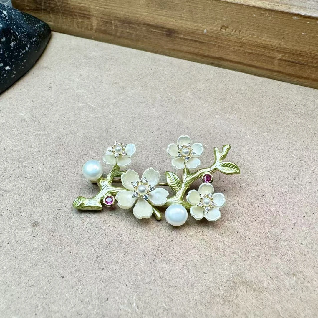 铜合金胸针 清新雅致珐琅花枝胸针511666