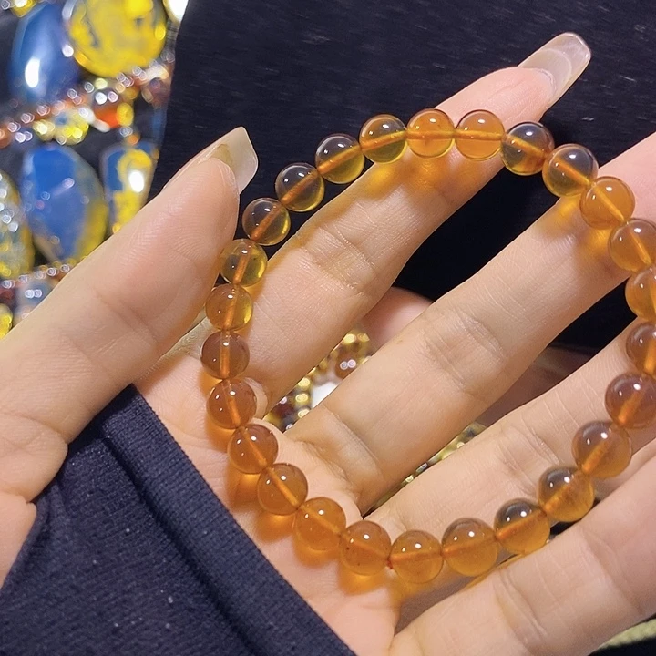琥珀未镶嵌珠宝奇石棕红手串7