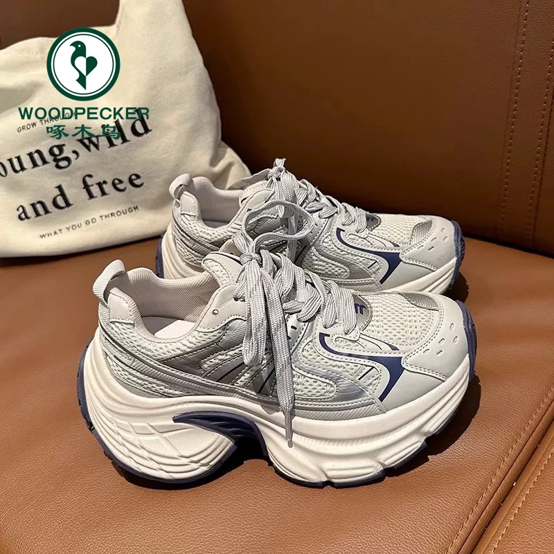 啄木鸟厚底老爹鞋女2025秋冬季新款透气增高运动鞋学生小白鞋女士