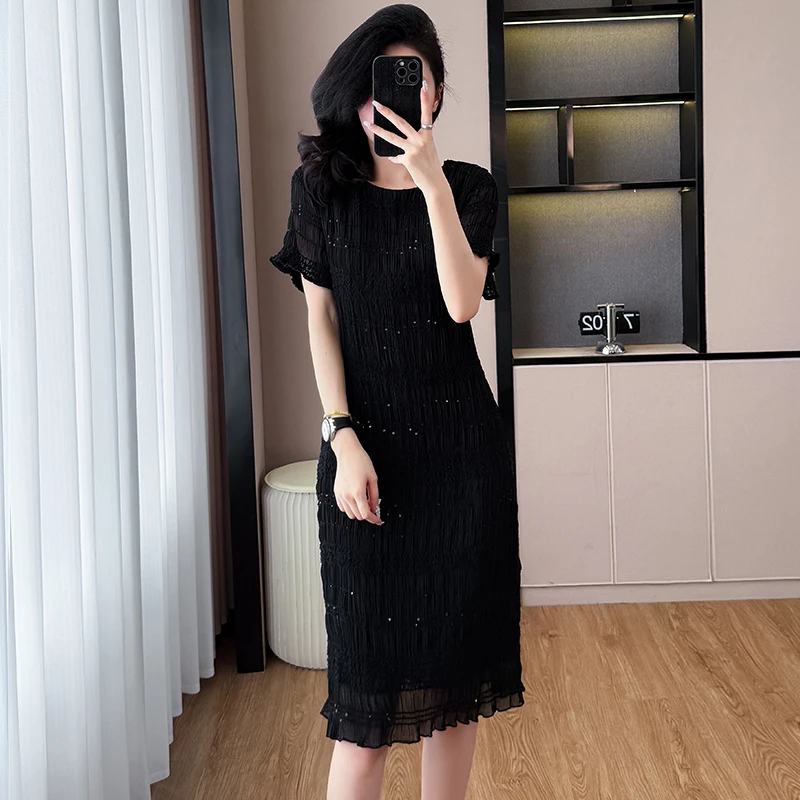 法式肌理感亮片提花连衣裙女2025夏新款洋气高级感超显瘦百搭裙子