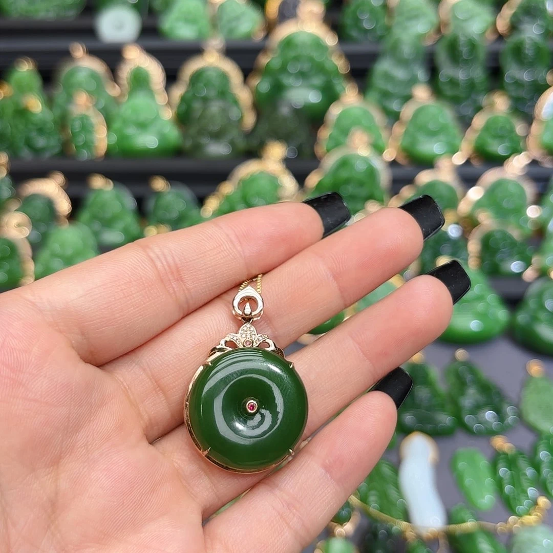 和田玉（碧玉）18K金镶嵌颈饰