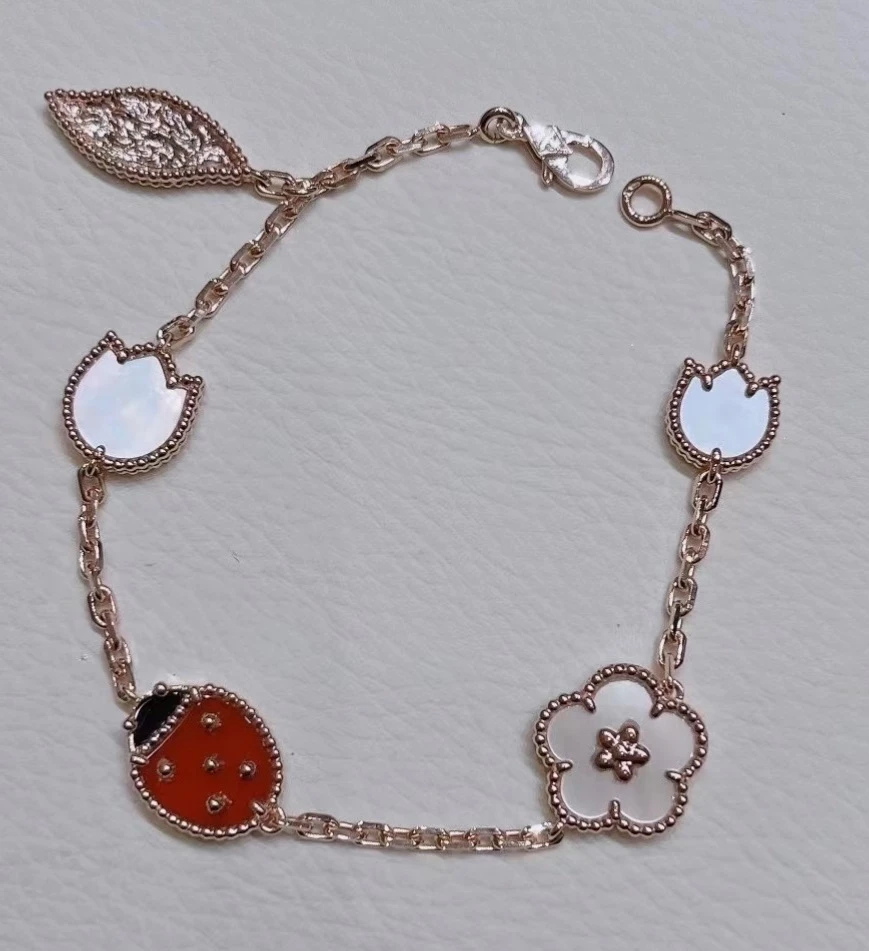 18k金+白贝+红玛瑙+黑玛瑙瓢虫手链  多样性发一件