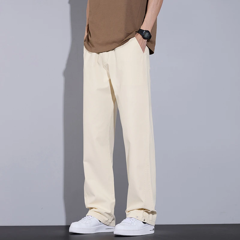美式垂感纯色休闲裤男士2025夏季纯棉百搭时尚宽松阔腿直筒长裤