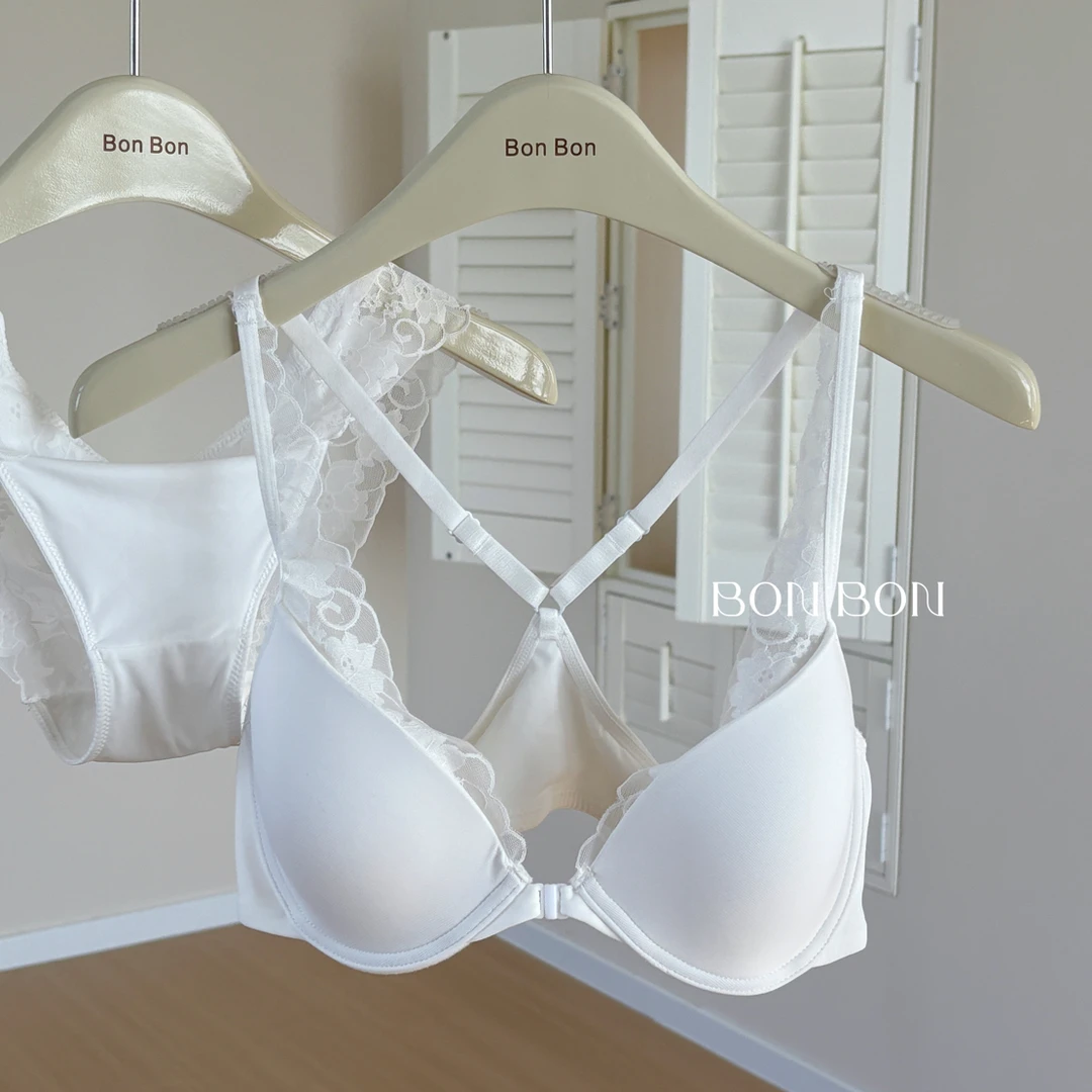 美背前扣式～法式蕾丝内衣女士性感聚拢小胸舒适薄款夏季文胸套装