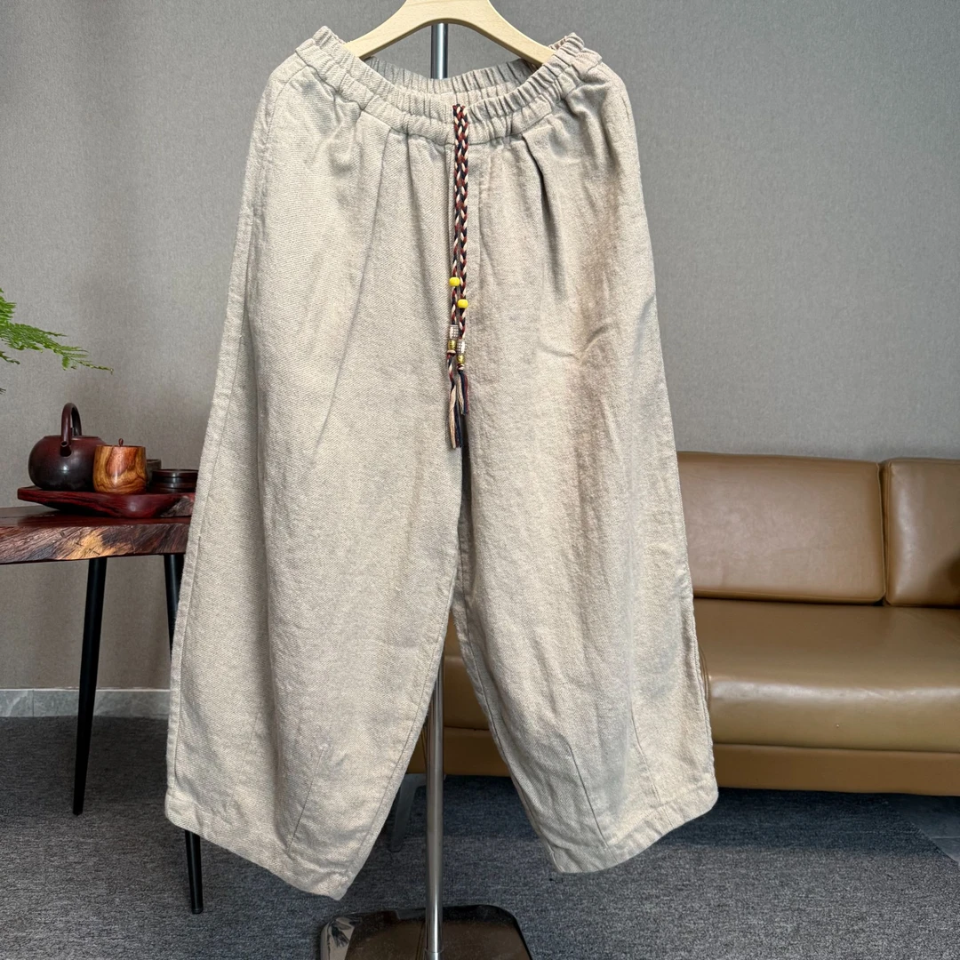 【隐叙原创】YX08906新款雨露麻简约显瘦百搭文艺风宽松休闲裤