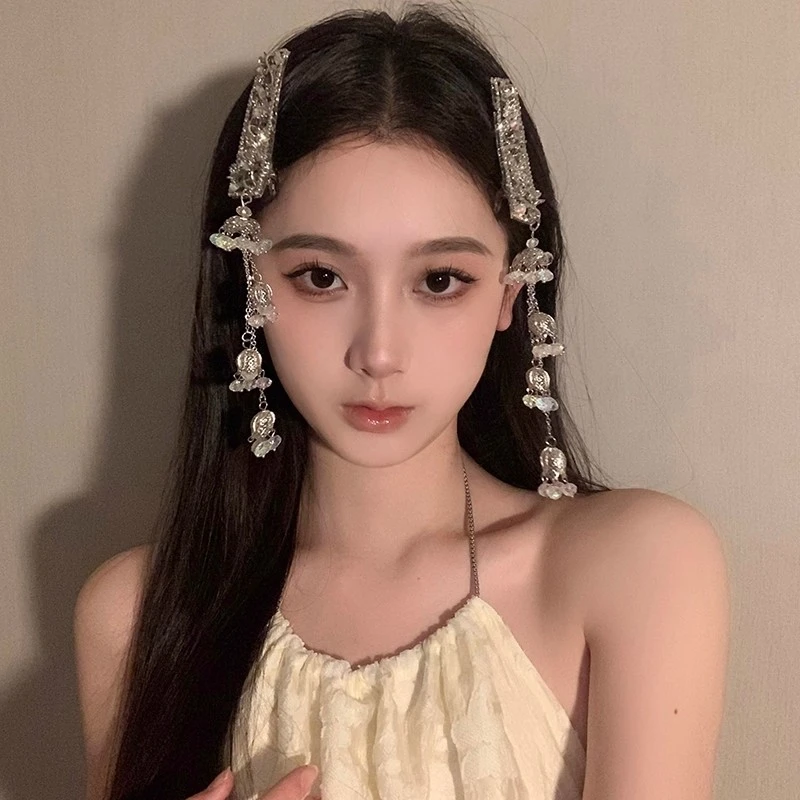 超精致银色铃兰水钻流苏发夹2025新款侧边刘海夹发卡新中式发饰女