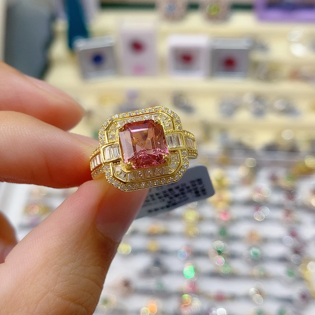 银S925镶嵌碧玺戒指戒指