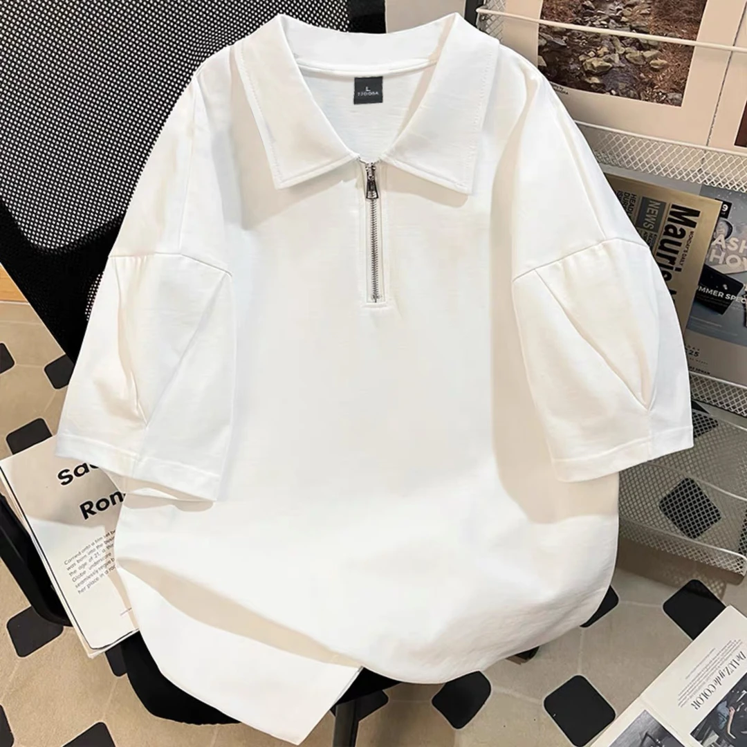 迈特优半拉链POLO衫短袖t恤男夏季日系潮流翻领重磅撞色半袖上衣.