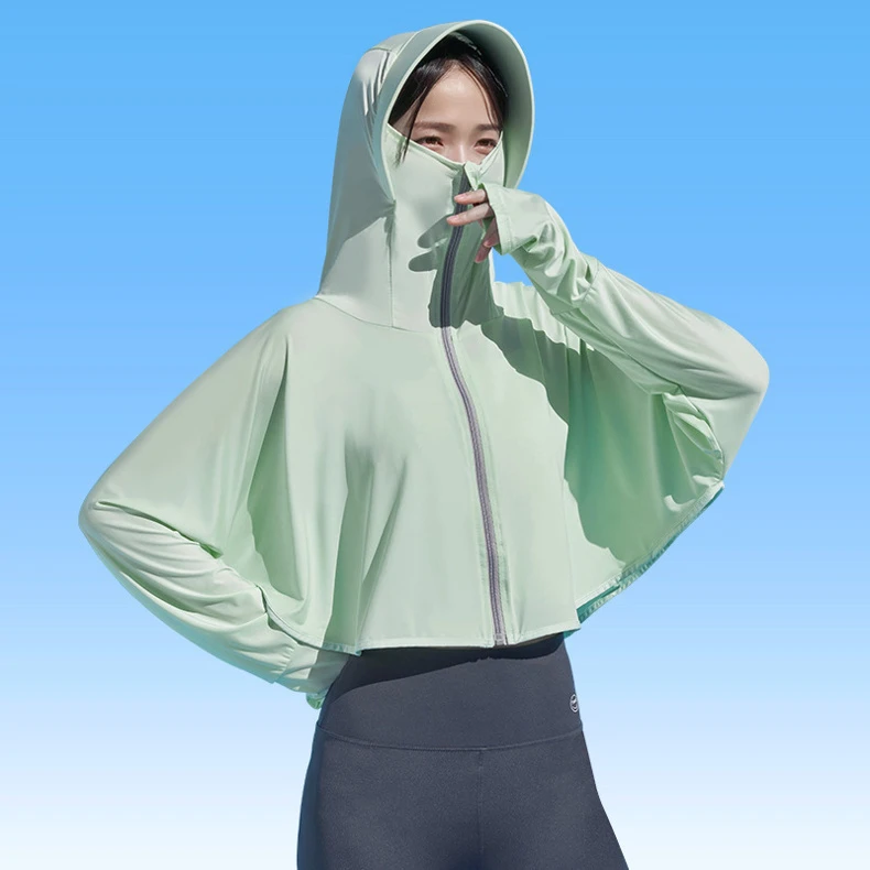 防晒短款女短外套十一旅游外套连帽长袖开衫户外薄款透气排汗